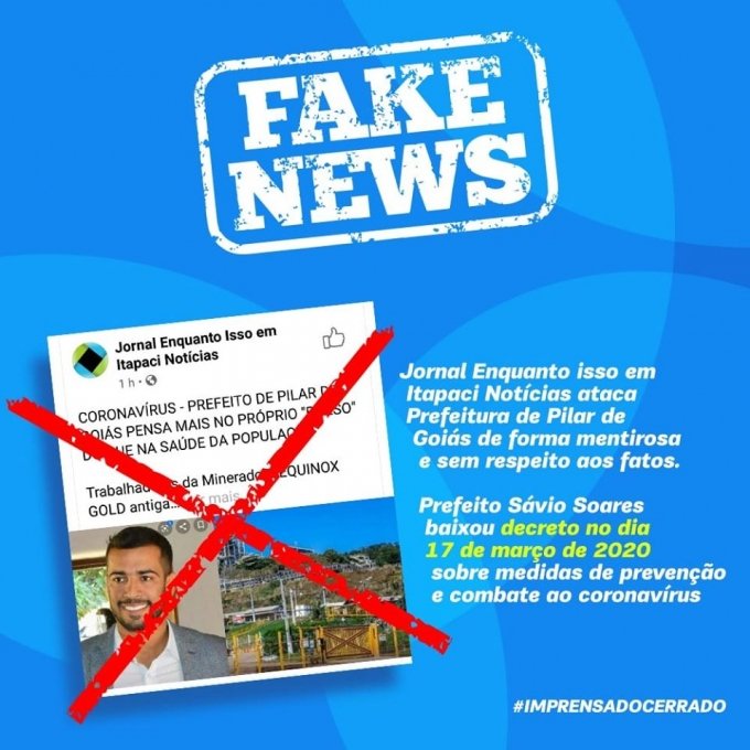 Usando Fake News, Jornal Enquanto isso Itapaci ataca Prefeitura de Pilar de GoiÃ¡s de forma mentirosa e sem respeito aos fatos